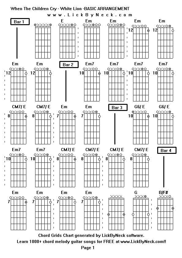 Chord Grids Chart of chord melody fingerstyle guitar song-When The Children Cry - White Lion -BASIC ARRANGEMENT,generated by LickByNeck software.